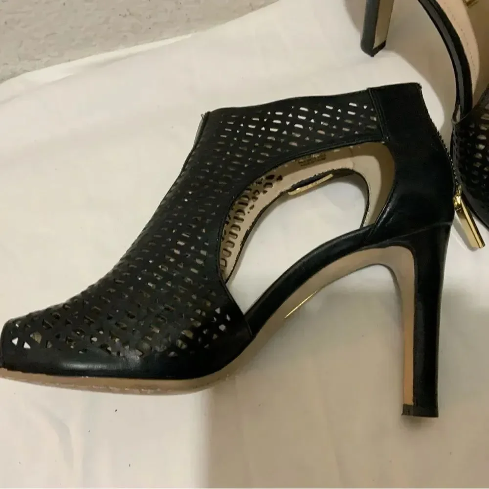 Louise et Cie Women's Black Heels Size 8 Leather Olivia Cut Out Open Toe Peep
